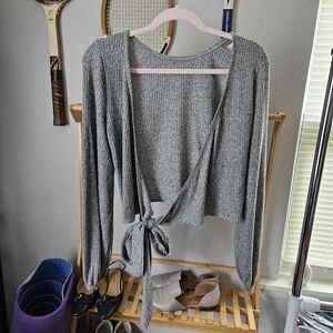 Hollister gray reversible sweater tie ballet core top